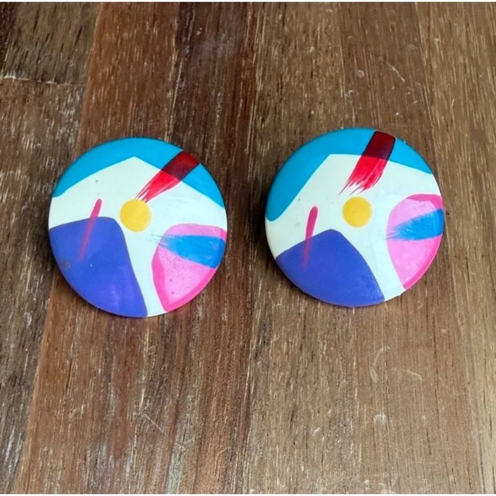 Vintage 1980s pop art retro abstract button statement earrings